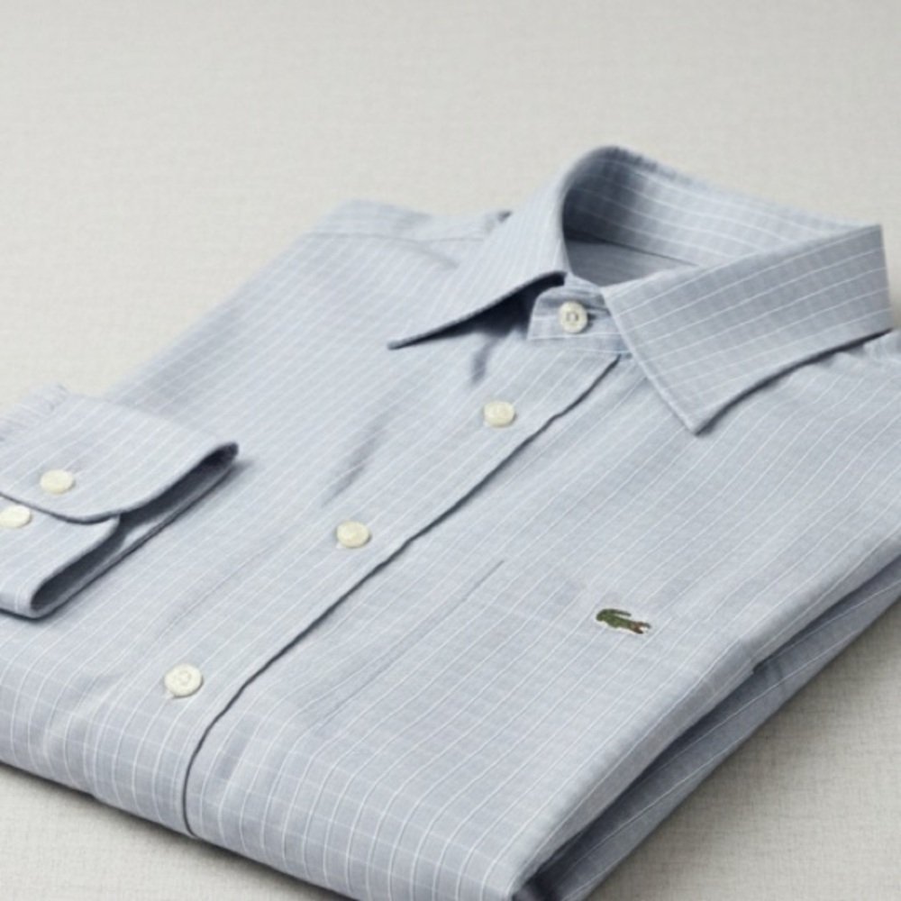 Lacoste Men's Light Blue and white Checkered Shirt - size 46/3xl